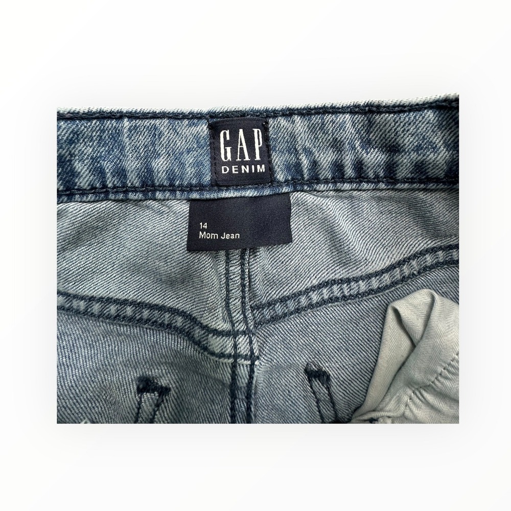 Gap Mom Jean‎ Girls Size 14 Light Blue Acid Wash Distressed High Rise Denim - Picture 3 of 12
